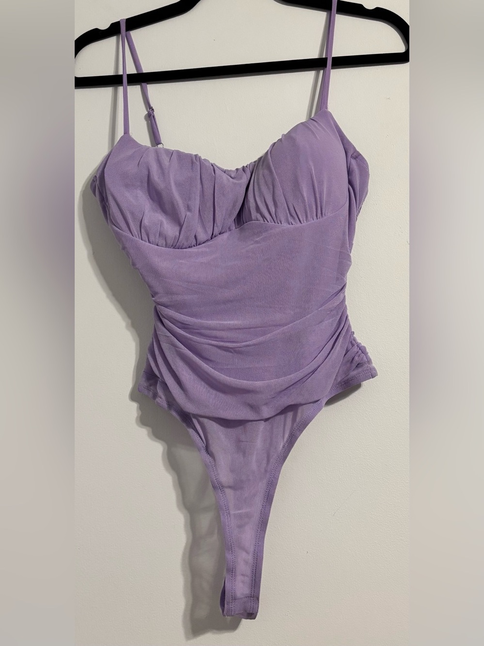 Lilac Bodysuit with Draped Mesh
